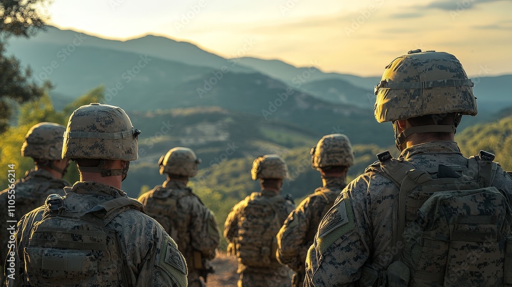 Soldiers Marching in Formation across an Open Field Soldiers Marching in Formation across an Open Field
