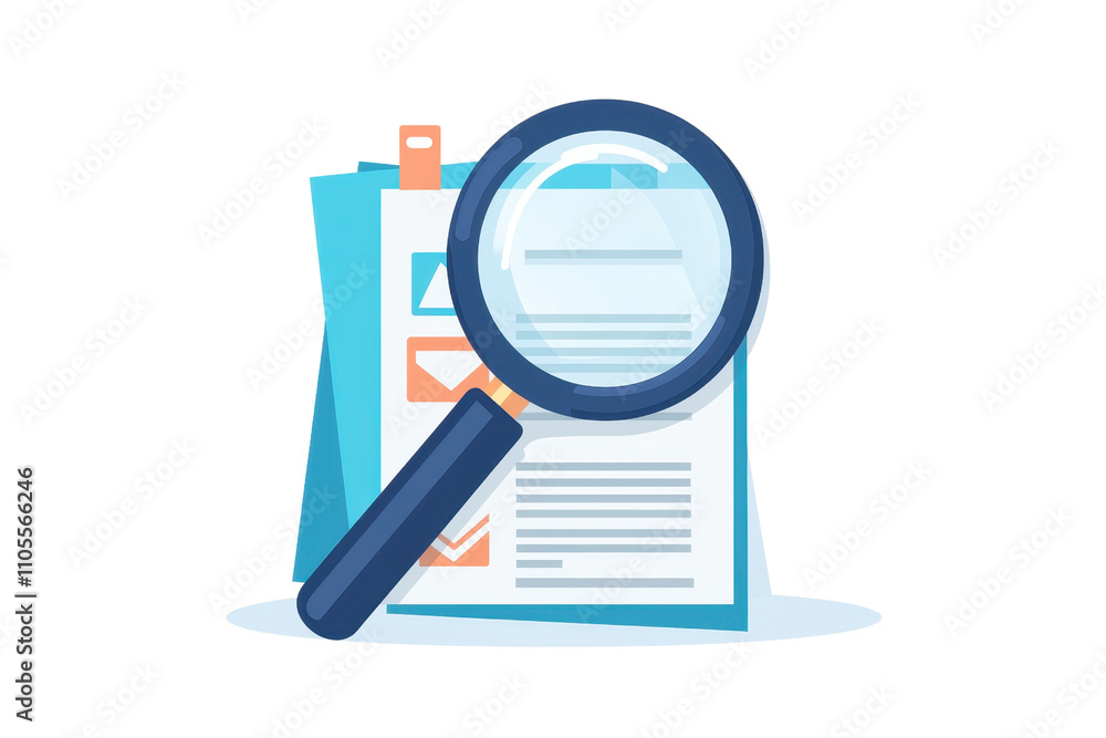 A magnifying glass over a document or report with checkmarks, indicating review or analysis. A magnifying glass over a document or report with checkmarks, indicating review or analysis.