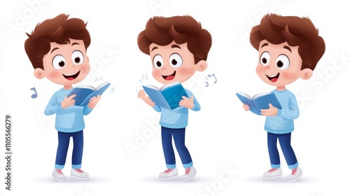 Engaging Cartoon Character Reading Book in Playful Vector Style