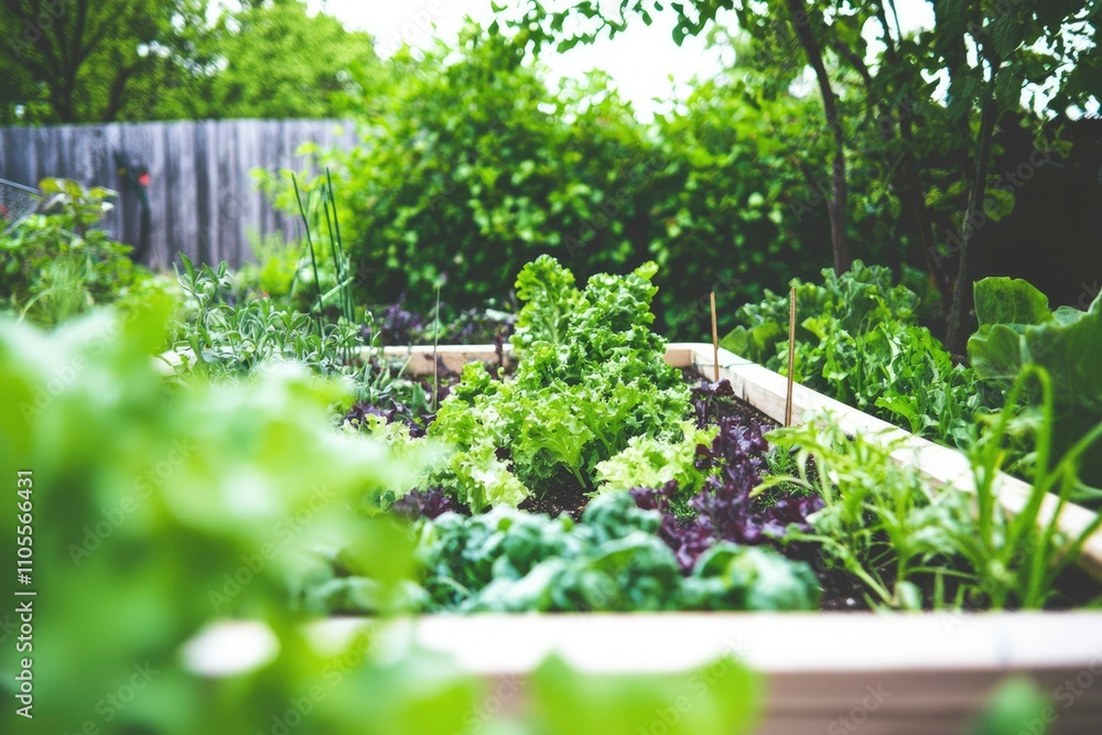 Lush Green Vegetables Growing In A Raised Garden Bed Lush Green Vegetables Growing In A Raised Garden Bed