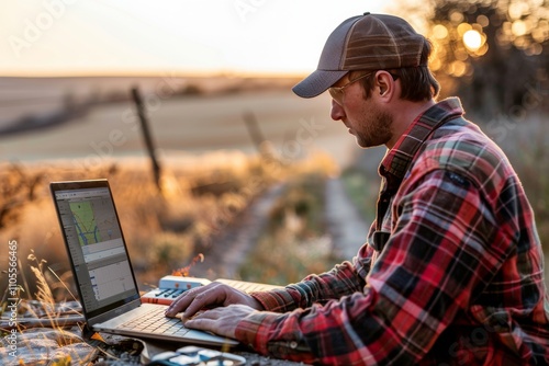 Surveyor interpreting collected data while working with maps and precise measurements. photo