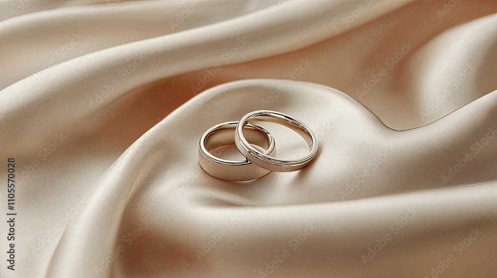 Two Wedding Rings Resting on Soft Silk Fabric Two Wedding Rings Resting on Soft Silk Fabric