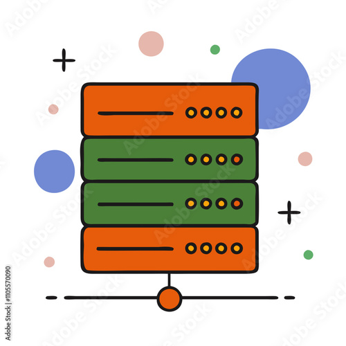 Server icon with stacked units and digital elements in a modern style and tech-oriented mood
