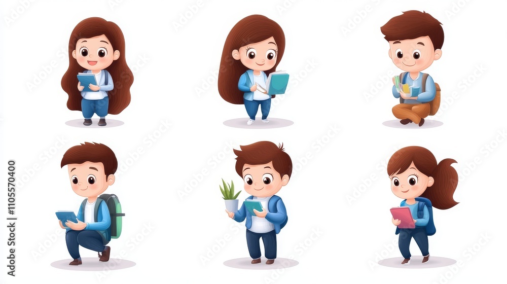 Cartoon Characters Engaged in Various Activities in a Vector Style Cartoon Characters Engaged in Various Activities in a Vector Style