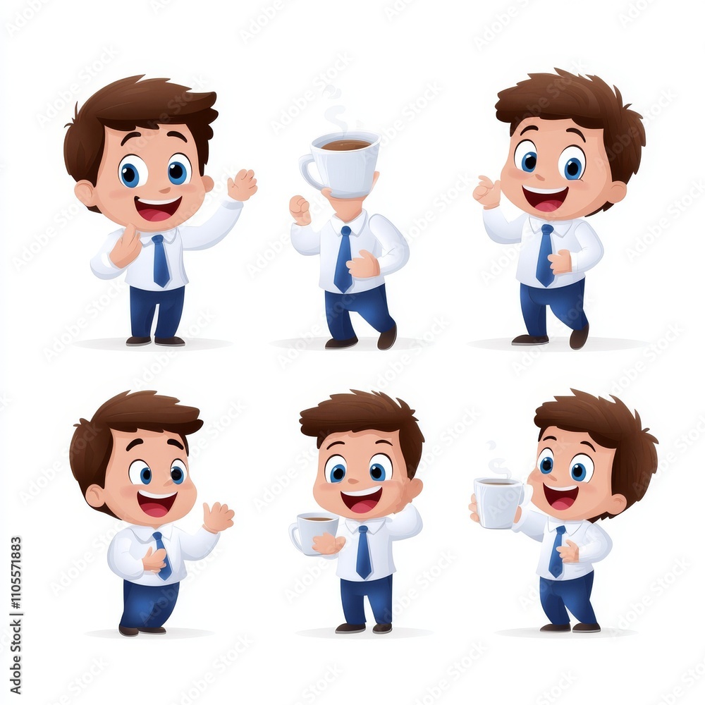 Cartoon Businessman Engaging in Various Cheerful Activities Cartoon Businessman Engaging in Various Cheerful Activities