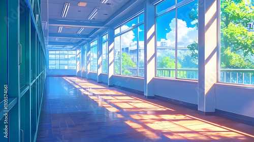 High School Corridor, Anime style Aesthetic