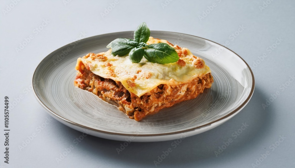 Piece of tasty hot lasagna on a plate. Tradishional Italian food Piece of tasty hot lasagna on a plate. Tradishional Italian food