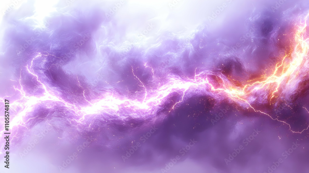 Purple Lightning Strikes Across Cloudscape, Energy Flows Dynamically Purple Lightning Strikes Across Cloudscape, Energy Flows Dynamically