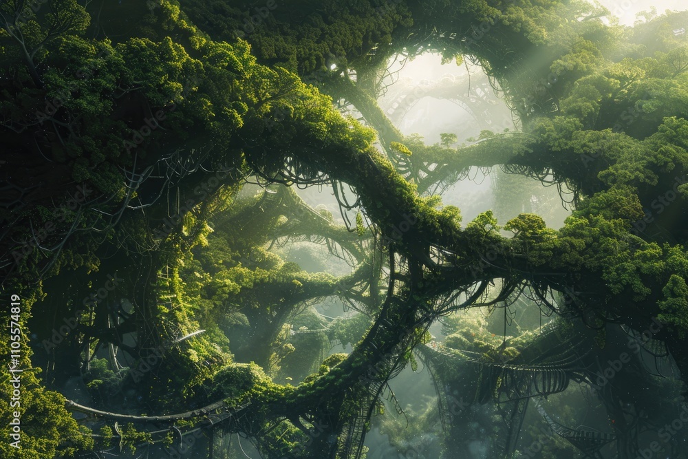 Fototapeta premium A Dense and Mysterious Forest Canopy with Intertwining Branches