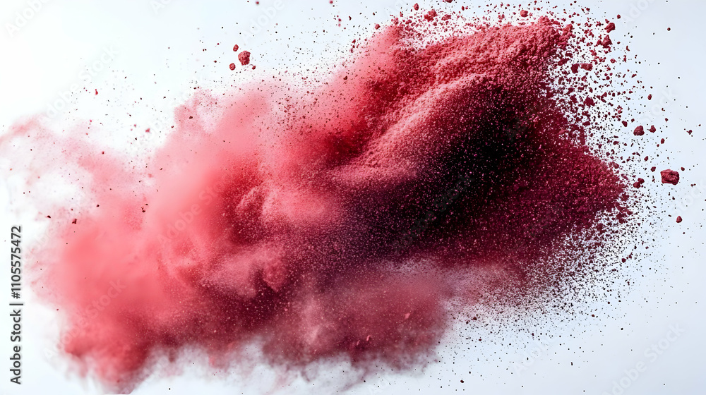 Red Powder Explosion: Vibrant Hues Burst Across White Background Red Powder Explosion: Vibrant Hues Burst Across White Background
