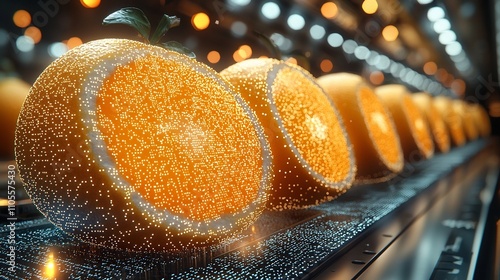 Deconstructed Citrus Fruits in a Futuristic Digital Landscape photo