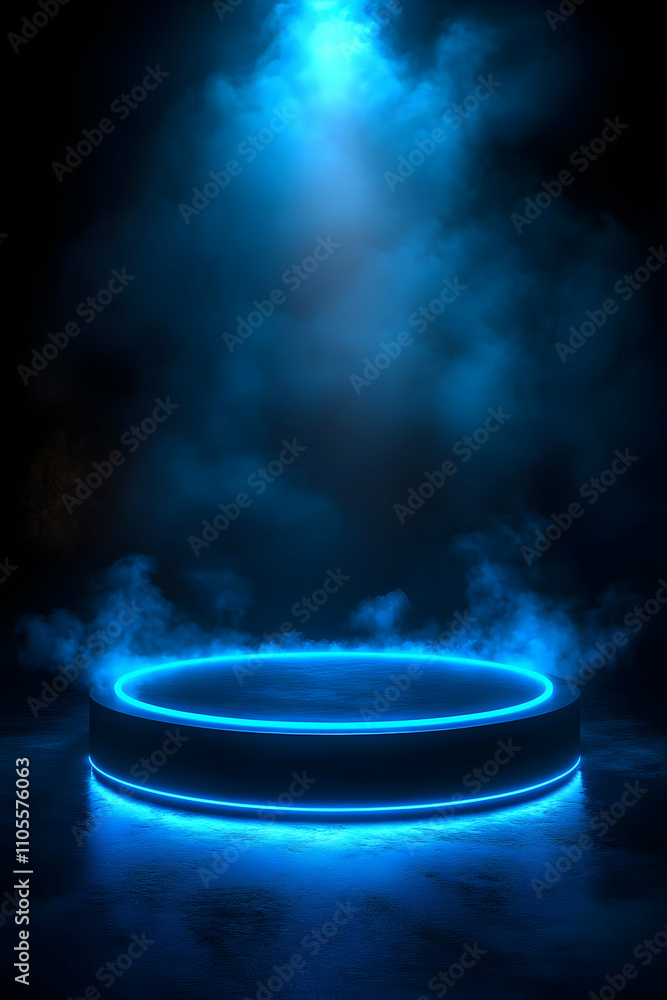 Blue Neon Circle Platform 3D Render Blue Neon Circle Platform 3D Render