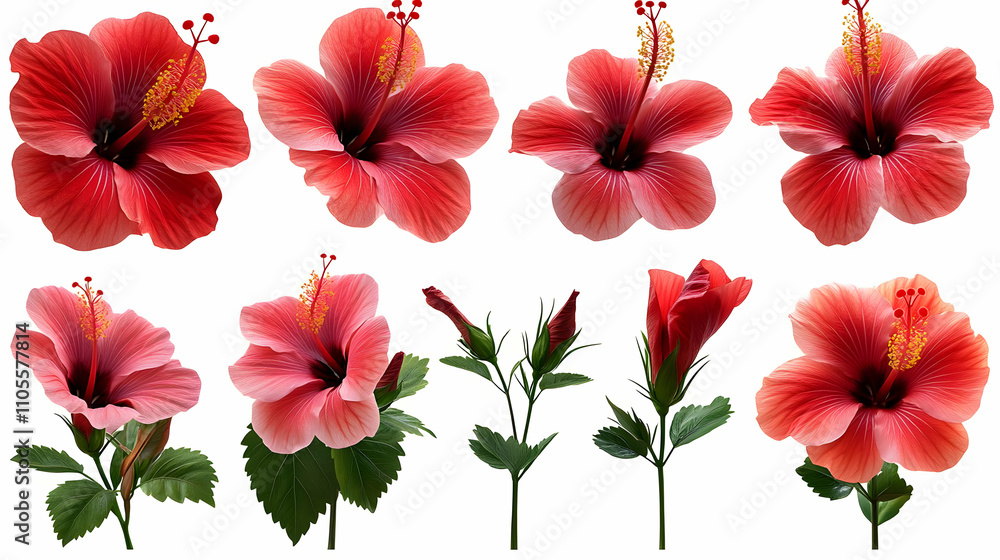 Vibrant Hibiscus Blooms: A Close-Up View of Red Hibiscus Flowers in Full Bloom, Exquisite Botanical Details Vibrant Hibiscus Blooms: A Close-Up View of Red Hibiscus Flowers in Full Bloom, Exquisite Botanical Details