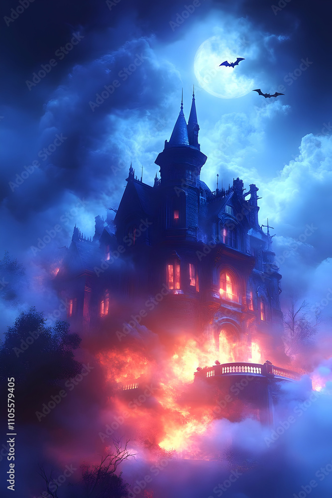 Burning Gothic Mansion Illustration Burning Gothic Mansion Illustration