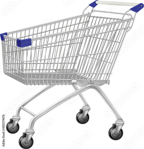Supermarket trolley realistic mockup. Store metal cart