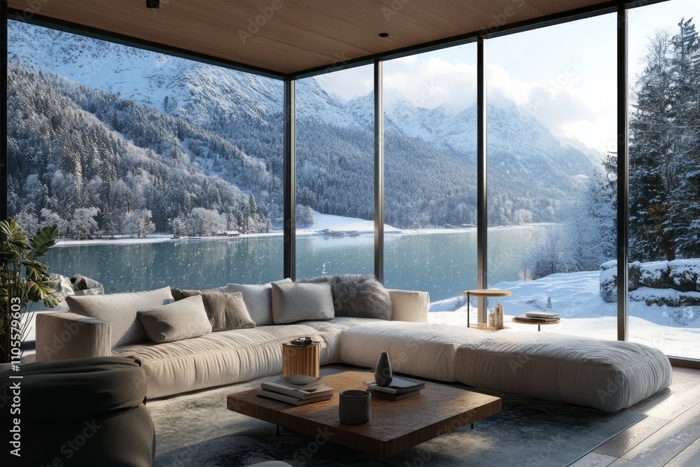 Modern Winter Mountain View Living Room Design Modern Winter Mountain View Living Room Design