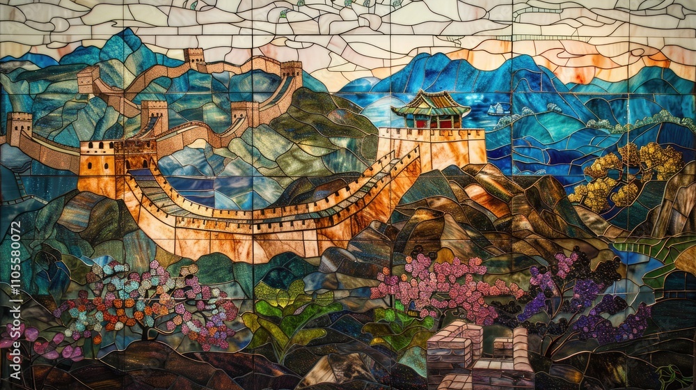 Obraz premium Mosaic of the Great Wall of China in Beijing, China