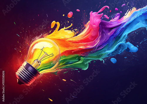 Wallpaper Mural Colorful 3D Lightbulb with Paint and Sparks Torontodigital.ca