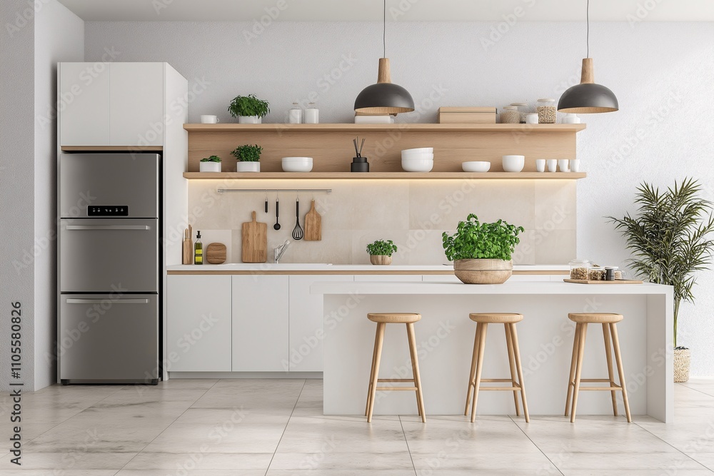 custom made wallpaper toronto digitalModern All-White Kitchen Design Featuring Minimalist Decor, Sleek Appliances, and Ample Natural Light for a Bright Culinary Space