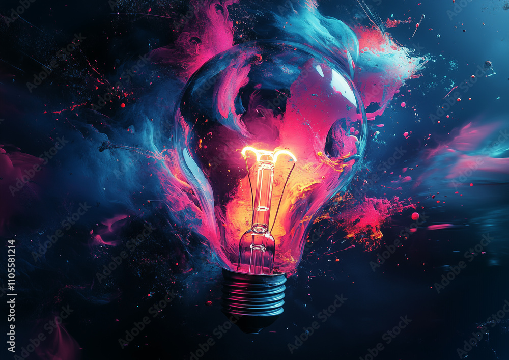 Colorful 3D Lightbulb with Paint and Sparks Colorful 3D Lightbulb with Paint and Sparks