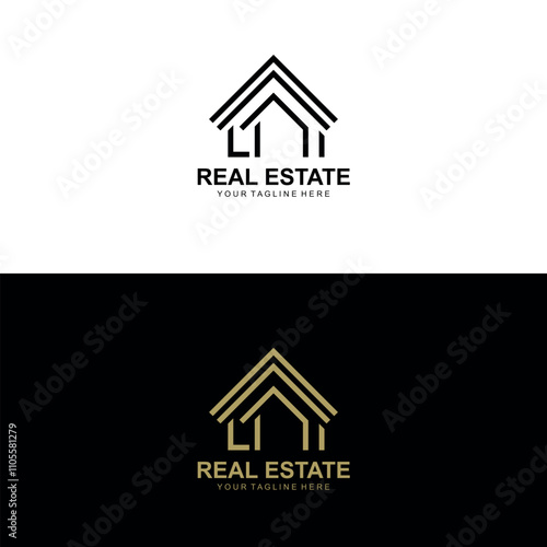 House Home Line Art black and Gold minimalist logo design