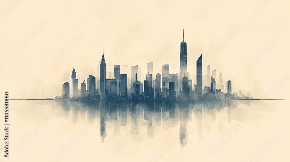 Urban Skyline Reflection in Soft Hues Urban Skyline Reflection in Soft Hues