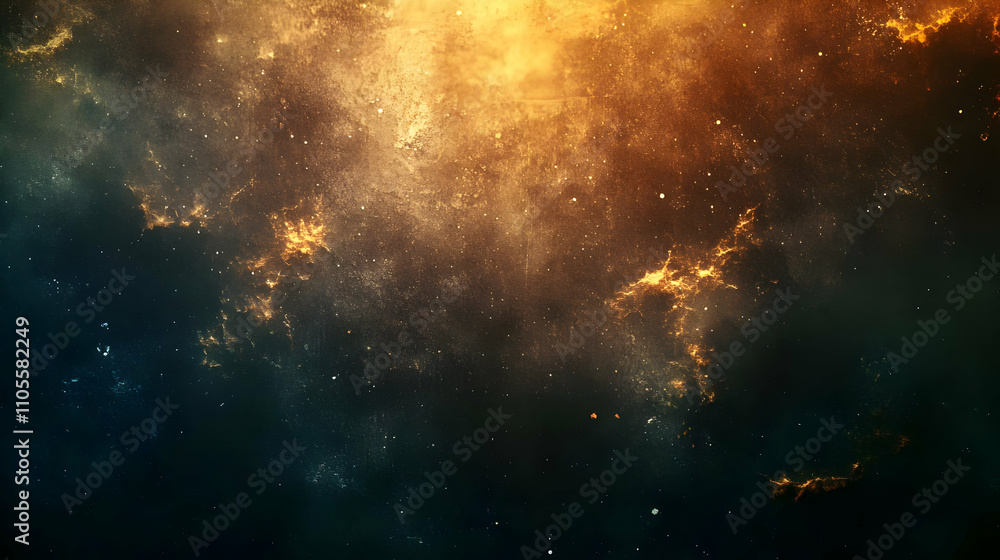 Fototapeta premium Cosmic Dust: Nebula's Golden Hues Dance Across Night Sky