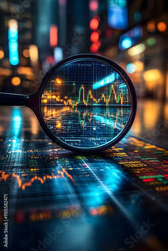 Magnifying Glass on Stock Market Data - Illustration photo