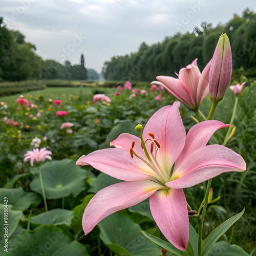 beautiful pink lily in garden
