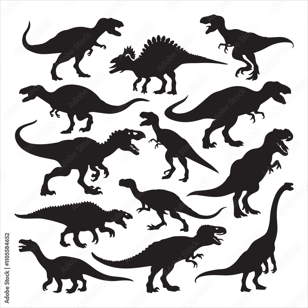 Naklejka premium set of vector dinosaur different types of vector silhouette