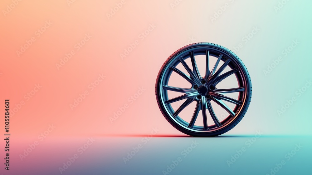 Fototapeta premium Modern Car Wheel on Gradient Background