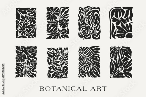 Abstract groovy posters flowers in beige tones. Modern trendy Minimal style. Hand drawn design for wallpaper, wall decor, print, postcard, cover, template, banner.