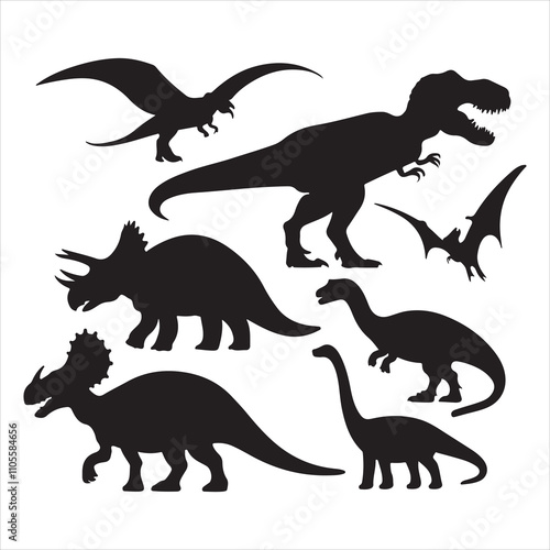 set of vector dinosaur different types of vector silhouette