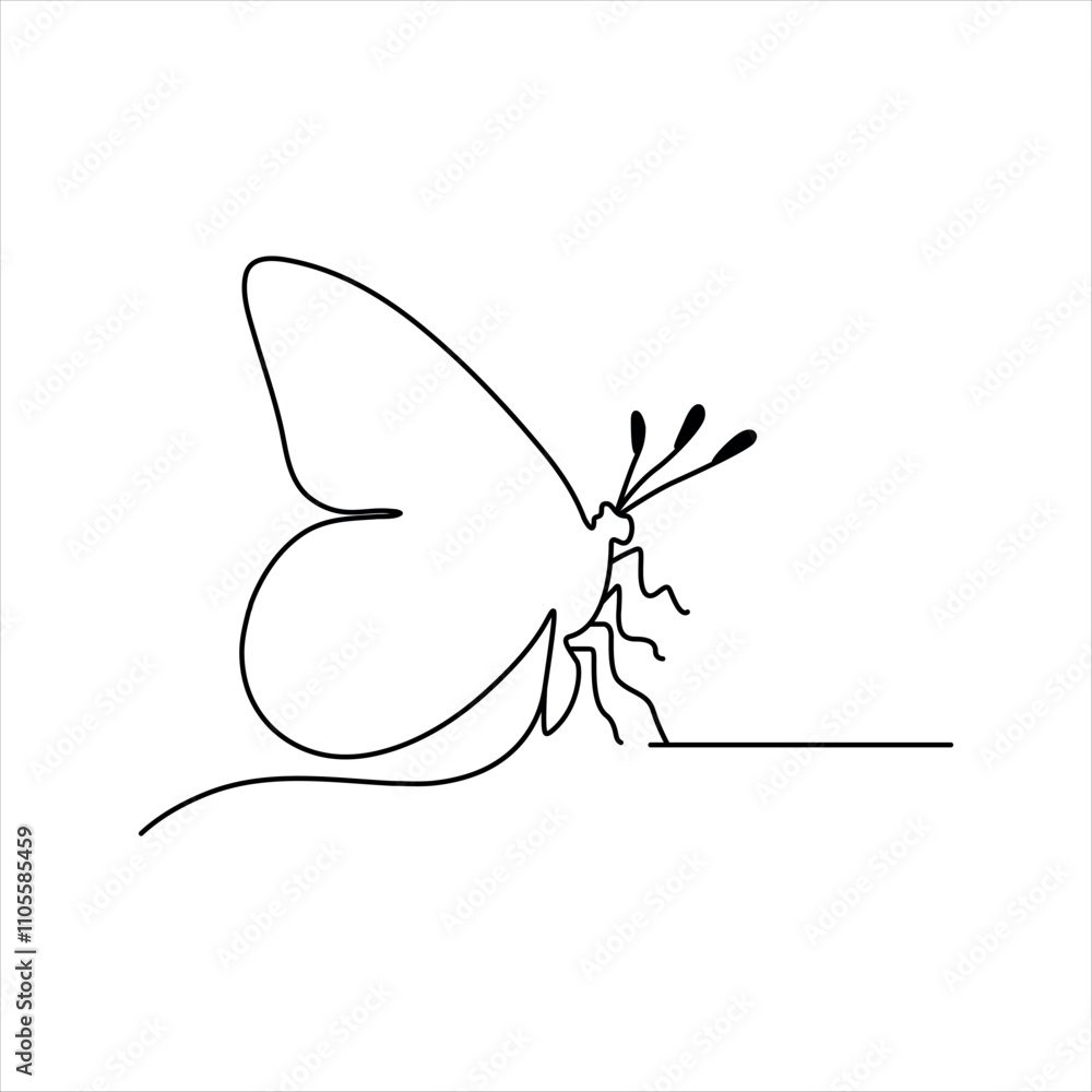 Obraz premium Continuous single line of butterfly icon outline vector art illustration isolated design