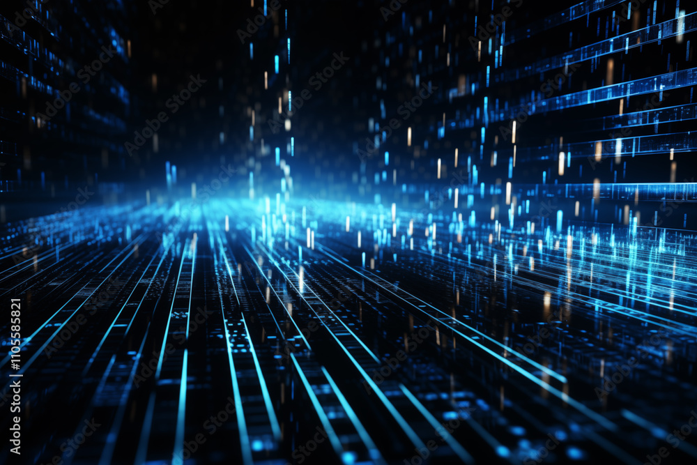 Blue Glowing Binary Code in Digital Space Blue Glowing Binary Code in Digital Space