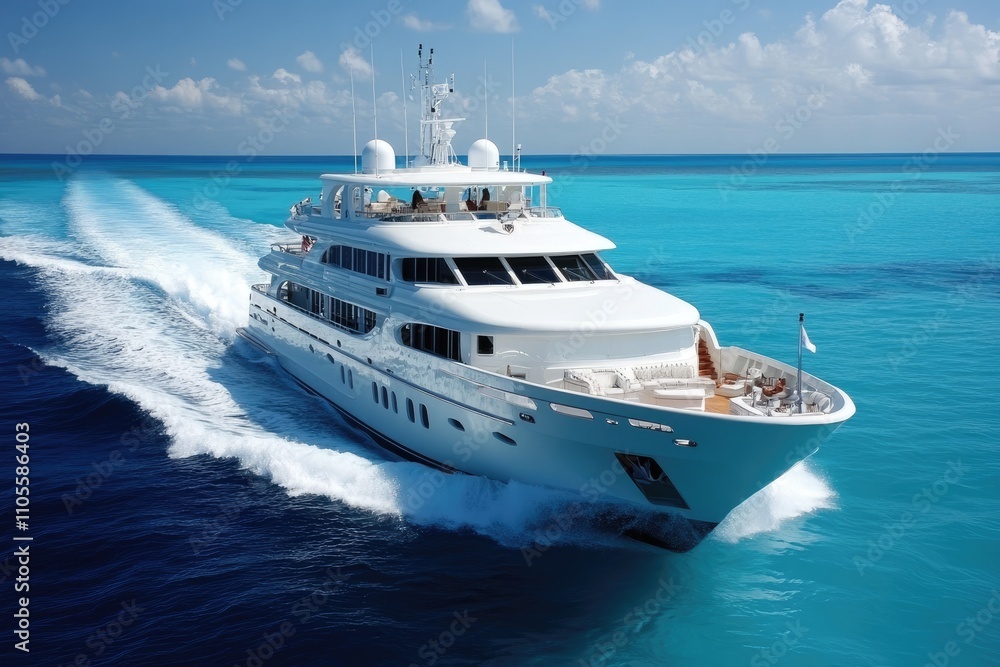 Large luxury yacht cruising on beautiful turquoise water Large luxury yacht cruising on beautiful turquoise water