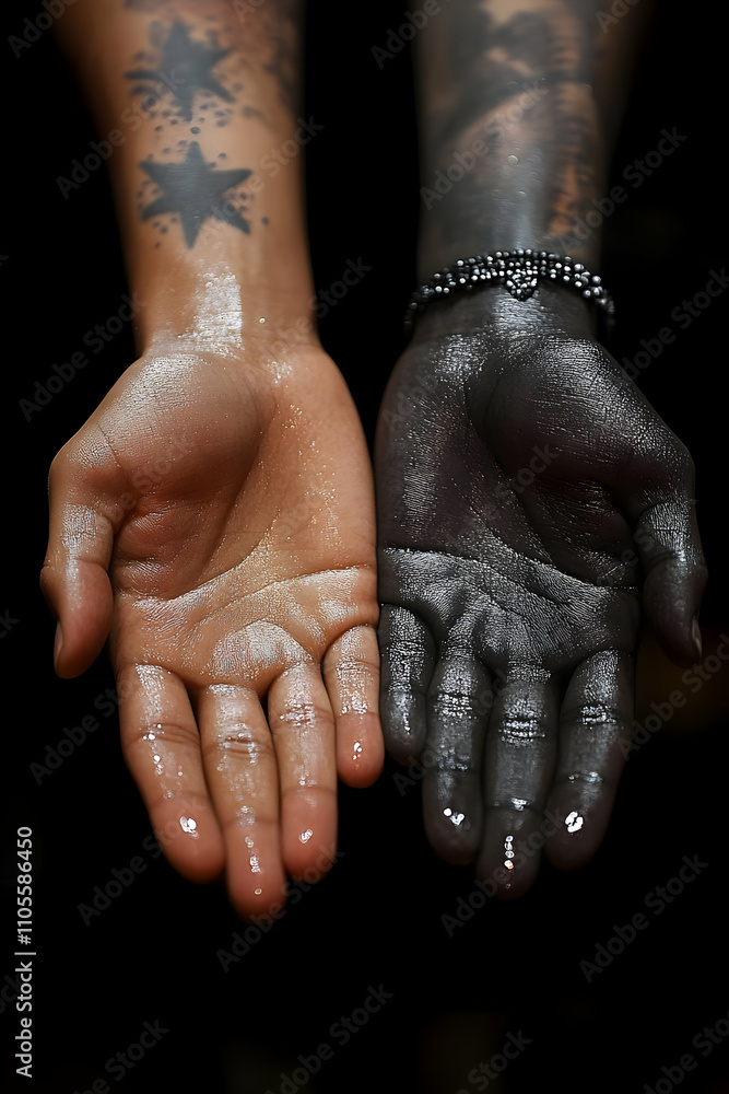 Fototapeta premium Abstract Closeup of Two Hands, One Light, One Dark