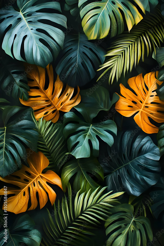 Naklejka premium Tropical Leaf Illustration Lush Greenery Background
