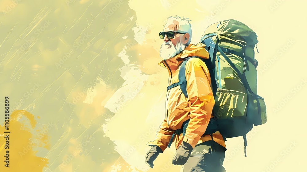 Older hikers with backpacks sharing a laugh while consulting a trail map during a break on their woodland expedition Older hikers with backpacks sharing a laugh while consulting a trail map during a break on their woodland expedition