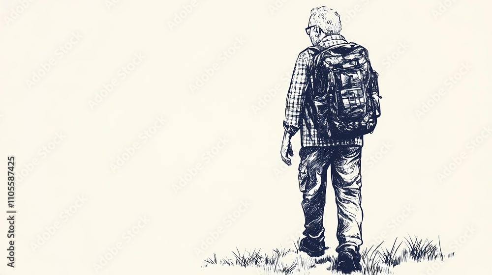 Mature hikers with backpacks stopping to admire a cascading waterfall in the heart of a dense forest on their trek Mature hikers with backpacks stopping to admire a cascading waterfall in the heart of a dense forest on their trek