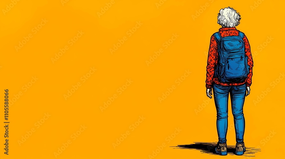 Senior travelers with matching backpacks capturing memories with a camera at the base of a majestic mountain range