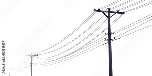 Electric Power Line on a Transparent Background.AI GENERATED