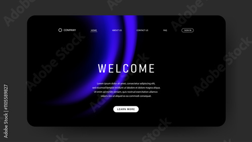 Abstract wave futuristic design of landing page. retro gradient mesh dark concept website design	