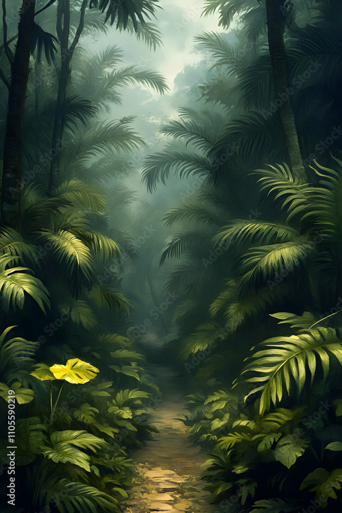 Obraz premium Lush Jungle Path Illustration