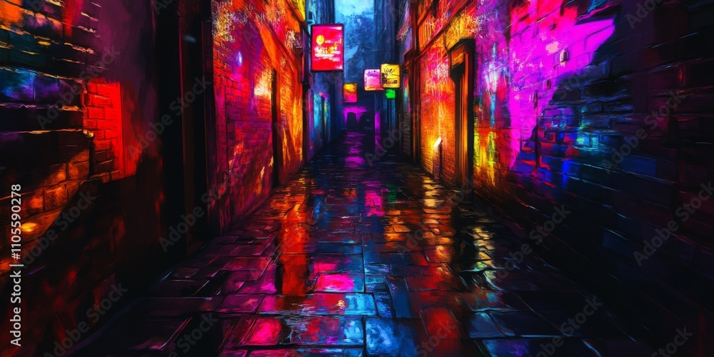 Cyberpunk City Alleyway Neon Lights Rain Digital Art Cyberpunk City Alleyway Neon Lights Rain Digital Art