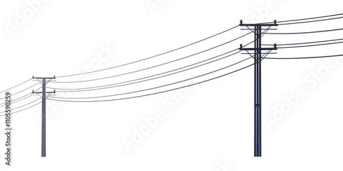 Electric Power Line on a Transparent Background.AI GENERATED