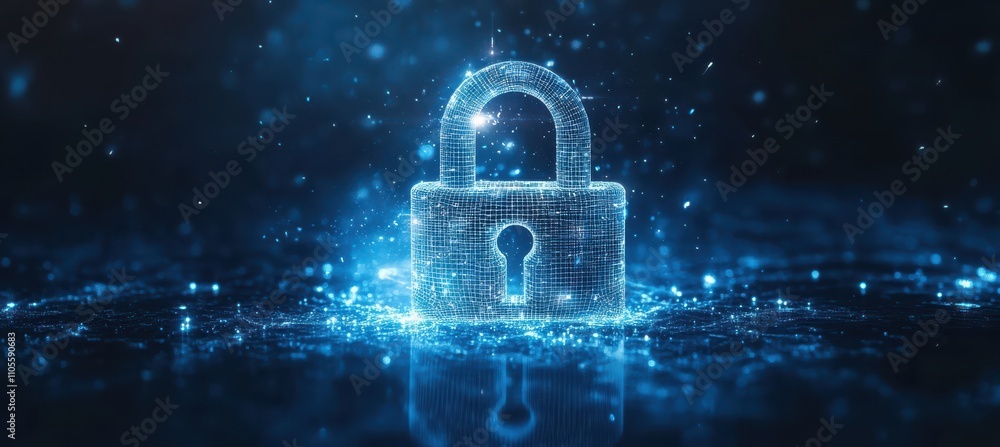 Luminous abstract style digital padlock concept on dark fuzzy background Luminous abstract style digital padlock concept on dark fuzzy background