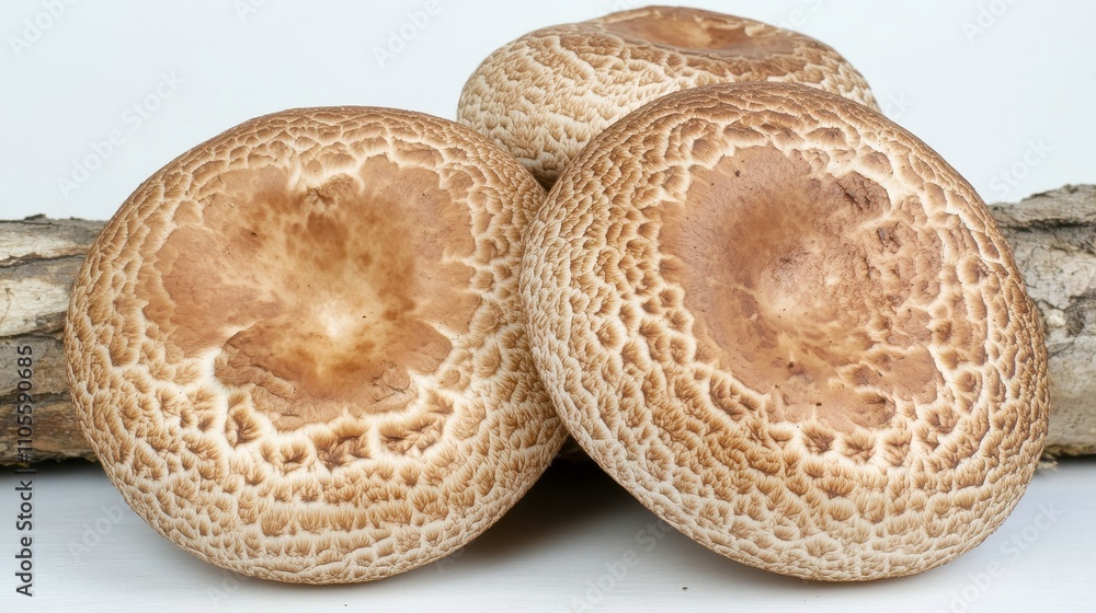 Detailed View of Unique Brown Mushrooms on Log Detailed View of Unique Brown Mushrooms on Log