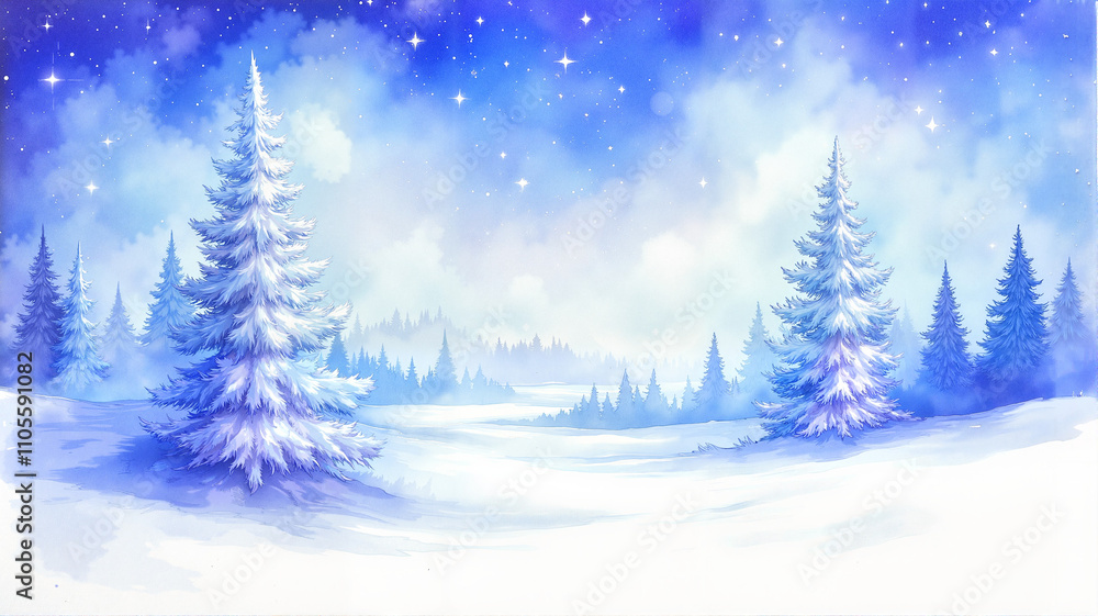 Snowy evergreen trees under a bright winter sky Snowy evergreen trees under a bright winter sky
