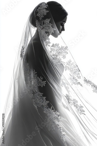 Lace-trimmed bridal veil cascading over the bride s shoulders focus on, detailed theme, realistic, Silhouette, bridal dressing room backdrop photo